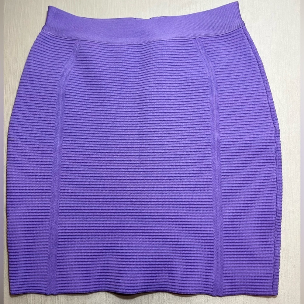 Hervé Léger Purple Ribbed Bandage Mini Skirt High Waist Bodycon Quiet Luxury
